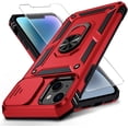 thumbnail image 1 of for iPhone 13 Case with Camera Lens Cover HD Screen Protector, 10 FT Military Grade Drop Protection, Magnetic Ring Holder Kickstand Protective Phone Case for iPhone 13 6.1 inch, Red, 1 of 12