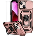 thumbnail image 1 of for iPhone 13 Case with Camera Lens Cover HD Screen Protector, Dual Layer [15 FT  Grade Drop Protection]  Ring Holder Kickstand Protective Phone Case for iPhone 13 6.1 inch (Rose Gold), 1 of 17