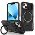 thumbnail image 1 of for iPhone 13 Case with Camera Sliding Cover, [Compatible with MagSafe] with Magnetic Ring Kickstand, Military Grade Heavy Duty Protection Phone Case for iPhone 13, Black, 1 of 10