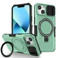 thumbnail image 1 of for iPhone 13 Case with Camera Sliding Cover, [Compatible with MagSafe] with Magnetic Ring Kickstand, Military Grade Heavy Duty Protection Phone Case for iPhone 13, Lightgreen, 1 of 10