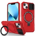 thumbnail image 1 of for iPhone 13 Case with Camera Sliding Cover, [Compatible with MagSafe] with Magnetic Ring Kickstand, Military Grade Heavy Duty Protection Phone Case for iPhone 13, Red, 1 of 10