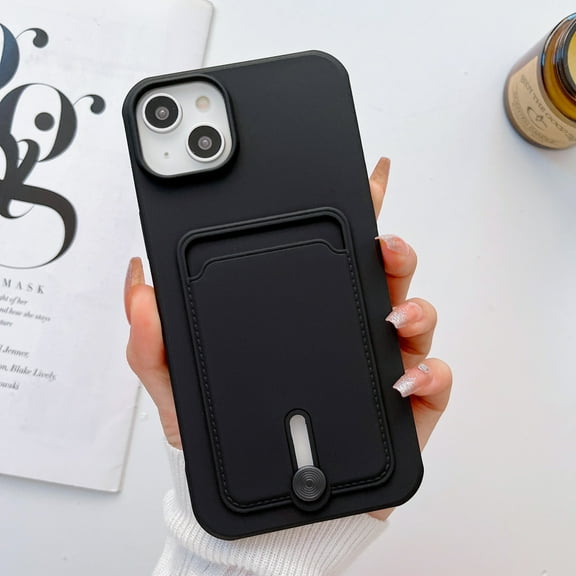 for iPhone 13 Case with Card Holder Cover Microfiber Inner Lining Liquid Silicone Credit Card ID Slot Slim Soft TPU Rubber Shockproof Protective Wallet Phone Case for iPhone 13, Black