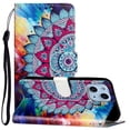 thumbnail image 1 of iPhone 13 Case with Card Holder/Detachable Hand Strap, Allytech Kickstand Folio Flip Wallet Credit Card Slots Magnetic Snap PU Leather Protective Case for iPhone 13 6.1" 2021, Colorful Flower, 1 of 5
