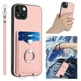 thumbnail image 1 of for iPhone 13 Case, Card Holder Wallet Case, Ring Holder Stand, Wrist Hand Strap, PU Leather Anti-Scratch Shockproof Protective Flip Phone Cover for iPhone 13 Case, Rosegold, 1 of 7