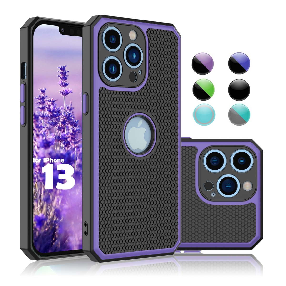 iPhone 13 Case, Case for iPhone 13 6.1", Njjex Shock Absorbing Silicone & Plastic Bumper Rugged Grip Hard Protective Cases Cover for Apple iPhone 13 2021 -Puprle