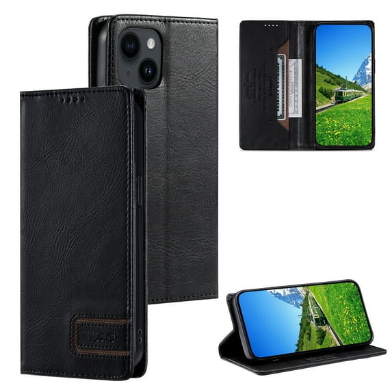 for iPhone 13 Case Classic Design, Premium PU Retro Leather Wallet Case RFID Blocking Card Holder, Built-in Magnetic Flip Folio Kickstand Soft Inner Case for iPhone 13,Black