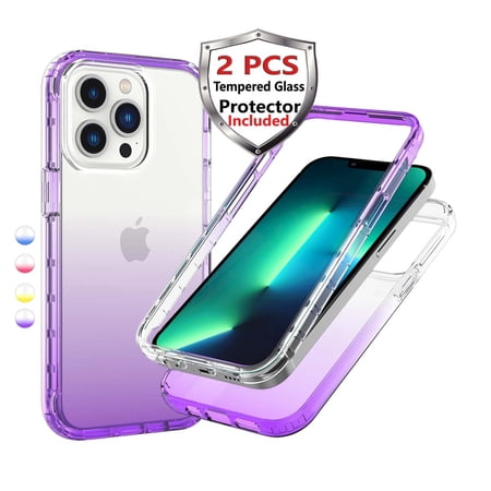 iPhone 13 Case Clear, Njjex [2-Pack] for Apple iPhone 13 6.1" Tempered Glass Screen Protector, Crystal Clear Shock Absorption Technology Bumper Soft TPU Cover