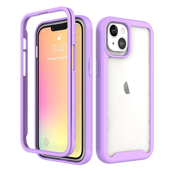 iPhone 13 Case Clear, Shockproof Hybrid Full Body Rugged Heavy Duty Dual Layer with Hard PC Bumper Soft TPU Protective Back Cover Case for iPhone 13 6.1"", Lightpurple"
