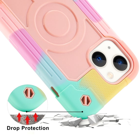 iPhone 13 Case, [Compatible with MagSafe] Heavy Duty Drop Rugged Shockproof Durable Frame Protective Anti-Scratch Bumper Case for Apple iPhone 13 6.1 Inch 2021 Release,Pink Rainbow