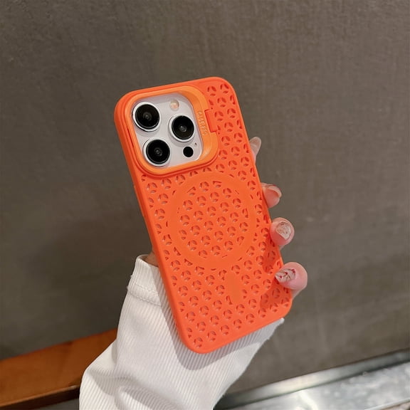 For iPhone 13 Case Compatible with Magsafe, Heat Dissipation Shockproof Camera Lens Kickstand Anti-Slip Bumper Rugged Stylish Magnetic Phone Case for Apple iPhone 13, Orange