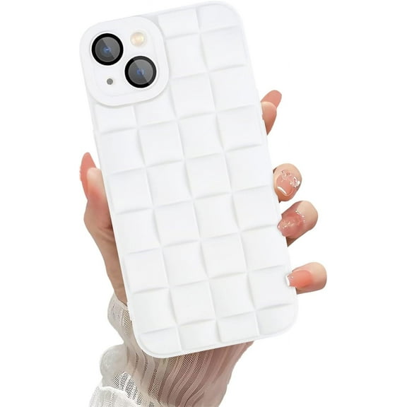 iPhone 13 Case Cover Cute 3D Plaid for Women Girls [Camera Lens Protector] Soft TPU Shockproof Protective Phone Case for iPhone 13 White