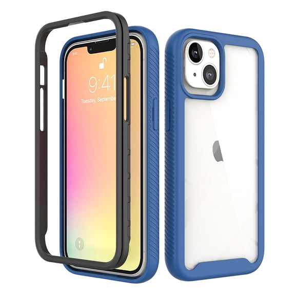 iPhone 13 Case, iPhone 13 Cover, TECHCIRCLE 2 in 1 Slim Hybrid Shockproof Rubber Flexible Bumper Transparent Matte Anti-Slip Cover Protective Case for iPhone 13 2021, Darkblue