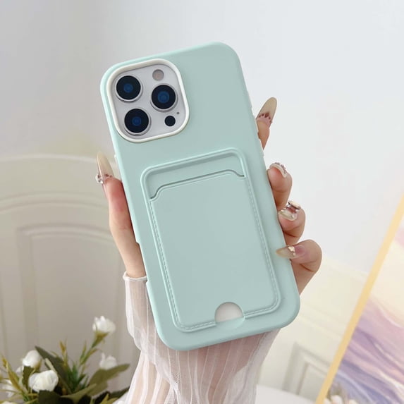 for iPhone 13 Case with Credit Card Slot, Hybrid TPU+PC Shockproof Protective Back Cover, Luxury Lightweight Anti-Scratch Drop Protection Phone Case for iPhone 13, Lightgreen