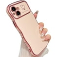 thumbnail image 1 of for iPhone 13 Case,Curly Wavy Grip Design Plated Love Heart Luxury Phone Case, Full Camera Lens Protection Fun Cute Side Small Pattern Electroplate Slim Soft Wave Case for iPhone 13,Pink, 1 of 16