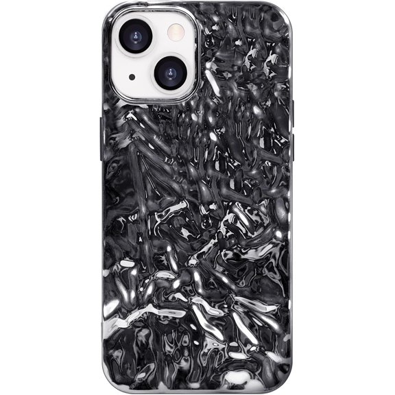 for iPhone 13 Case, Cute Luxury Shiny Tin Foil Pleated Design for Women Girls Sparkly Electroplated Phone Case Slim Fit Flexible Soft TPU Shockproof Protective Case Cover 6.1 inch, Black