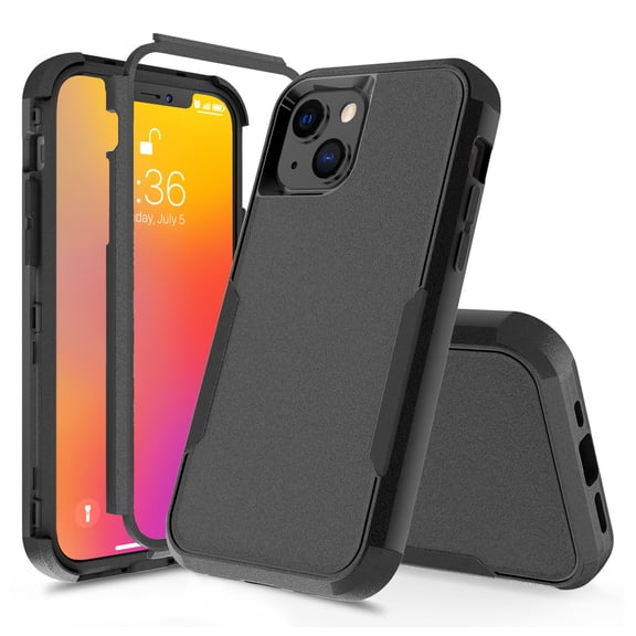 for iPhone 13 Case, Defender Case Compatible with iPhone 13 Case, Hybrid Heavy Duty Military Grade Full-Body Drop Shockproof Dustproof 3-Layers Rugged Protective Phone Cover,
Black