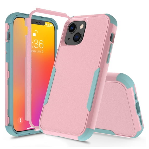for iPhone 13 Case, Defender Case Compatible with iPhone 13 Case, Hybrid Heavy Duty Military Grade Full-Body Drop Shockproof Dustproof 3-Layers Rugged Protective Phone Cover,
Pink/Green