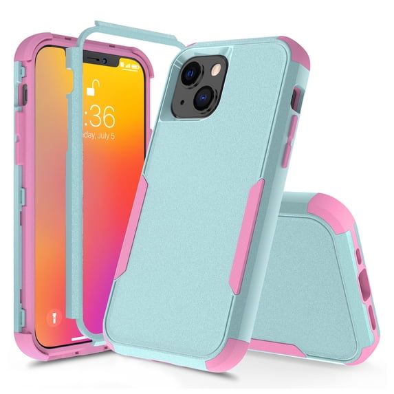 for iPhone 13 Case, Defender Case Compatible with iPhone 13 Case, Hybrid Heavy Duty Military Grade Full-Body Drop Shockproof Dustproof 3-Layers Rugged Protective Phone Cover,
Green/Pink