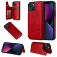 thumbnail image 1 of iPhone 13 Case,Dteck Butterfly Pattern Magnetic Leather Card Holder Wallet Case Shockproof Rubber Hybrid Kickstand Cover for iPhone 13,Red, 1 of 5