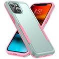thumbnail image 1 of for iPhone 13 Case, Dual Layers Shell Hard PC + Soft TPU Back Shell Heavy Duty Military Drop Protection Rugged Shockproof Hybrid Case for iPhone 13, Green+Pink, 1 of 7