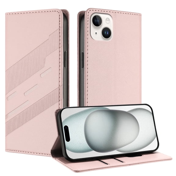 for iPhone 13 Case, Fashion Premium PU Leather Wallet Case Flip Folio Cover with Card Slots Holder Kickstand Function Shockproof Protective for iPhone 13 Case, Pink