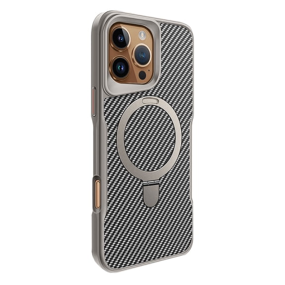 for iPhone 13 Case Heavy Duty Protection Cover Carbon Fiber Design, Ring Compatible with Magsafe Kickstand Magnetic Built in Stand Rugged Phone Case for iPhone 13, Gray