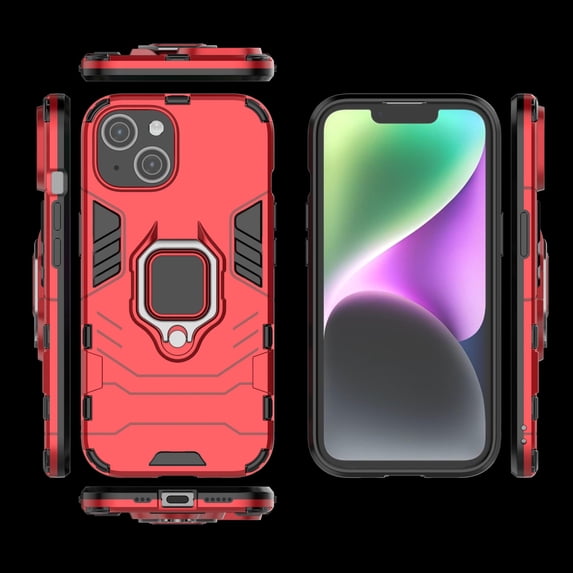 for iPhone 13 Case Heavy Duty Sturdy Shockproof Rugged Hard PC+Soft TPU Bumper Anti-Scratch Military-Grade Drop Protection,Built-in Invisible Kickstand Matte Phone Case,Red