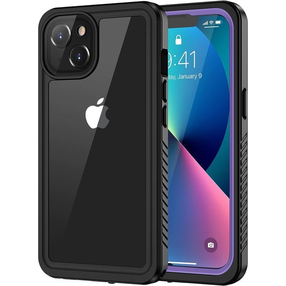 for iPhone 13 Case, IP68 Waterproof Dustproof Shockproof Cases with Built-in Screen Protector, Full Body Sealed Protective Front and Back Cover for iPhone 13, 6.1 inch (Purple)