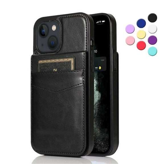 iPhone 13 Case, Leather Wallet Case iPhone 13 6.1", PU Leather Case, Built in Stand Wallet Credit Card Holder Case 5 Card Slots Case For Apple iPhone 13, Black