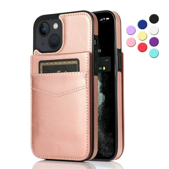 iPhone 13 Case, Leather Wallet Case iPhone 13 6.1", PU Leather Case, Built in Stand Wallet Credit Card Holder Case 5 Card Slots Case For Apple iPhone 13, Pink