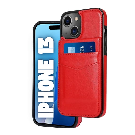 Entronix Wallet Case Compatible with iPhone 13, 6-Slot Card Holder Flip Cover, Red