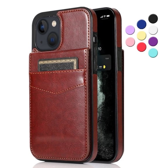 iPhone 13 Case, Leather Wallet Case iPhone 13, PU Leather Case, Built in Stand Wallet Credit Card Holder Case 5 Card Slots Case For Apple iPhone 13, Brown