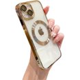 thumbnail image 1 of for iPhone 13 Case Magnetic Clear with Camera Lens Protector Full Protection MagSafe Electroplated Silicone Dust-Proof Net Shockproof Protective Case Cover 6.1 Inch - Gold, 1 of 13