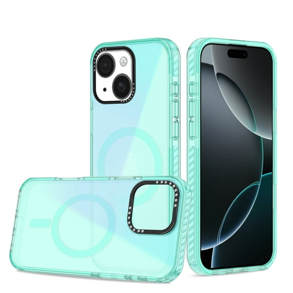 for iPhone 13 Case Magnetic Phone Case Compatible with MagSafe, Soft TPU Bumper Hard Translucent Matte Back Slim Fit Grip Shockproof Protective Cover for Men Women Girls,Mintgreen
