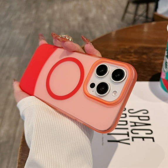 for iPhone 13 Case Magnetic Phone Case Compatible with MagSafe, Soft TPU Bumper Hard Translucent Matte Back Slim Fit Shockproof Protective Case Cover for Men Women Girls - Red