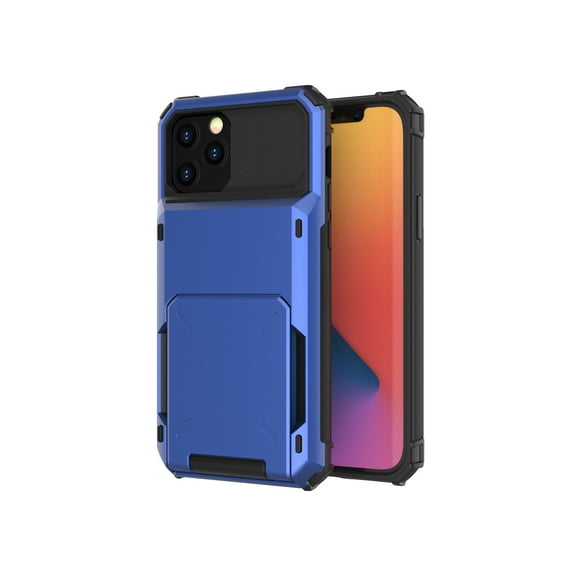 iPhone 13 Case, Mantto Wallet Cover 5 Credit Card Slots Holder Flip Hidden Hard Rugged Dual Layer PC & TPU 2 in 1 Protection Hybrid Tough Back Armor Phone Skin For Apple iPhone 13 6.1", Blue