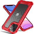 thumbnail image 1 of iPhone 13 Case, [Military Grade Shockproof] [Hard Carbon Fiber Back] [Soft TPU Bumper Frame] Anti-Scratch, Fingerprint Resistant,Protective Phone Case for iPhone 13, 6.1 Inch, Red, 1 of 14