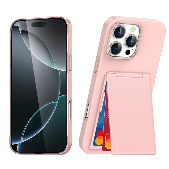 for iPhone 13 Case with New Wallet Card Holder, Heavy Duty Rugged Protective Shockproof Hidden Card Slot Slim Wallet Case with Flip Stand for iPhone 13, Pink