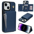 thumbnail image 1 of for iPhone 13 Case, PU Leather Crossbody Wallet Case with Card Holder, Kickstand, Magnetic Clasp Folio Zipper Purse, Adjustable Removable Strap, Protective Back Cover, Blue, 1 of 7