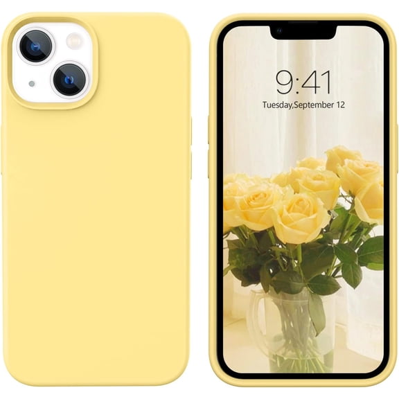 iPhone 13 Case, Phone Case iPhone 13,Slim Fit Liquid Silicone Soft Gel Rubber Lightweight Microfiber Lining Shockproof Anti-Scratch Protective Phone Cover for iPhone 13 6.1'' 2021, Yellow