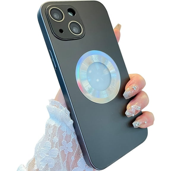 for iPhone 13 Case Plating Magnetic [ Support for Magsafe ] Logo View Gradient Iridescent Luxury Elegant Classic Screen Protector Protective Phone Case (2021) 6.1" - Black
