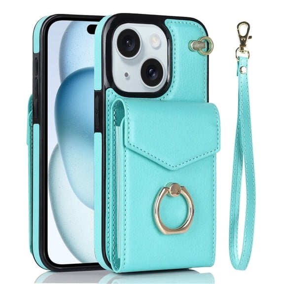 For iPhone 13 Case Premium PU Leather Accordion Folding Wallet &Card Holder With RFID Shielding Material Phone Case ,with Adjustable Ring Holder And Wristband,green,For iPhone 13