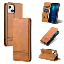 For iPhone 13 Case Premium PU Leather Simple Wallet Case TPU Bumper Card Slots Kickstand Magnetic Closure Shockproof Flip Cover,light brown,For iPhone 13