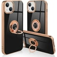 thumbnail image 1 of for iPhone 13 Case with Ring Holder Luxury Glitter Plating Gold Edge 360 Rotation Kickstand Phone Case for Women Shockproof Soft TPU Anti-Scratch Protective Cover Case-Black, 1 of 12