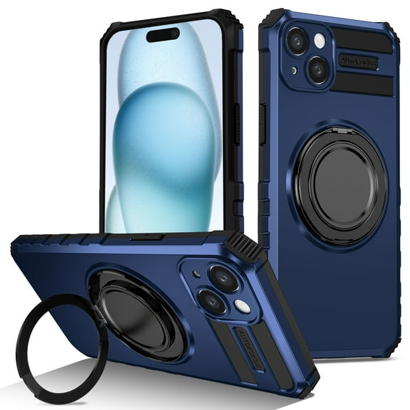 For iPhone 13 Case with Ring Stand,2-Layer Full Body Heavy Duty Shockproof Rugged,360°Rotatable Ring Holder Magnetic Kickstand,Non-Slip Protective Phone Case for iPhone 13,Royalblue