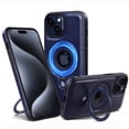 thumbnail image 1 of for iPhone 13 Case with Rotating Magnetic Ring Holder & Swivel Stand [Military Drop Protection] [Compatible with MagSafe] Slim PU Leather Shockproof Cover for iPhone 13, Darkblue, 1 of 7