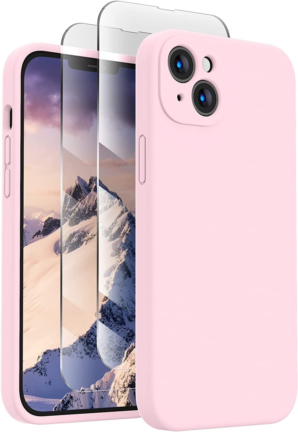 for iPhone 13 Case, Silicone Upgraded [Camera Protection] Phone Case with [2 Screen Protectors], Soft Anti-Scratch Microfiber Lining Inside, 6.1 inch, Chalk Pink
