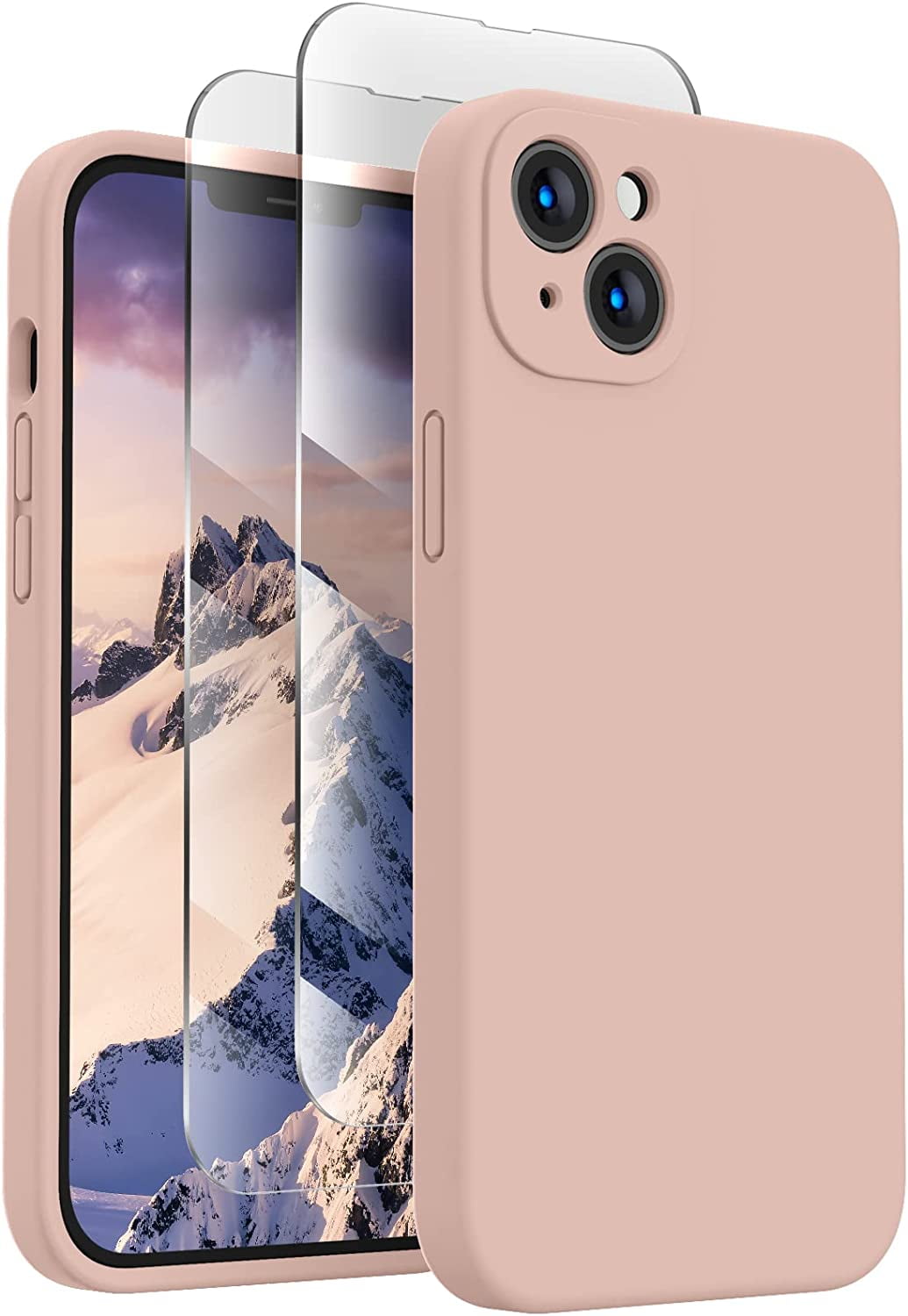 for iPhone 13 Case, Silicone Upgraded [Camera Protection] Phone Case with [2 Screen Protectors], Soft Anti-Scratch Microfiber Lining Inside, 6.1 inch, Pinksand