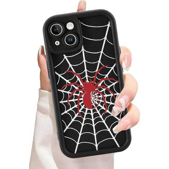 for iPhone 13 Case, Spider Web Black Design Soft Gel Rubber Bumper Case, Full Camera Protection Shockproof Protective Phone Case for Women Girls Boys Men, Red