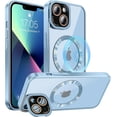 thumbnail image 1 of for iPhone 13 Case with Stand, [Compatible with MagSafe] [Built-in Camera Cover] Shockproof Plating Edges, Slim Thin Protective Magnetic Transparent Clear Phone Case for iPhone 13 - Blue, 1 of 16